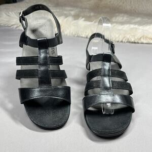 SAS Sandals Black Womens Size 10M Allegro Heel Strap Shoes Leather Comfort